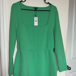 Express Green Long Sleeve Square Neck Dress